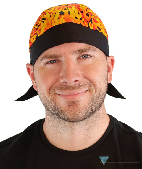 Breathable Cotton Skull Caps - Orange & Yellow Flames with Black Band Classic Skull Caps