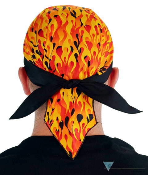 Breathable Cotton Skull Caps - Orange & Yellow Flames with Black Band Classic Skull Caps