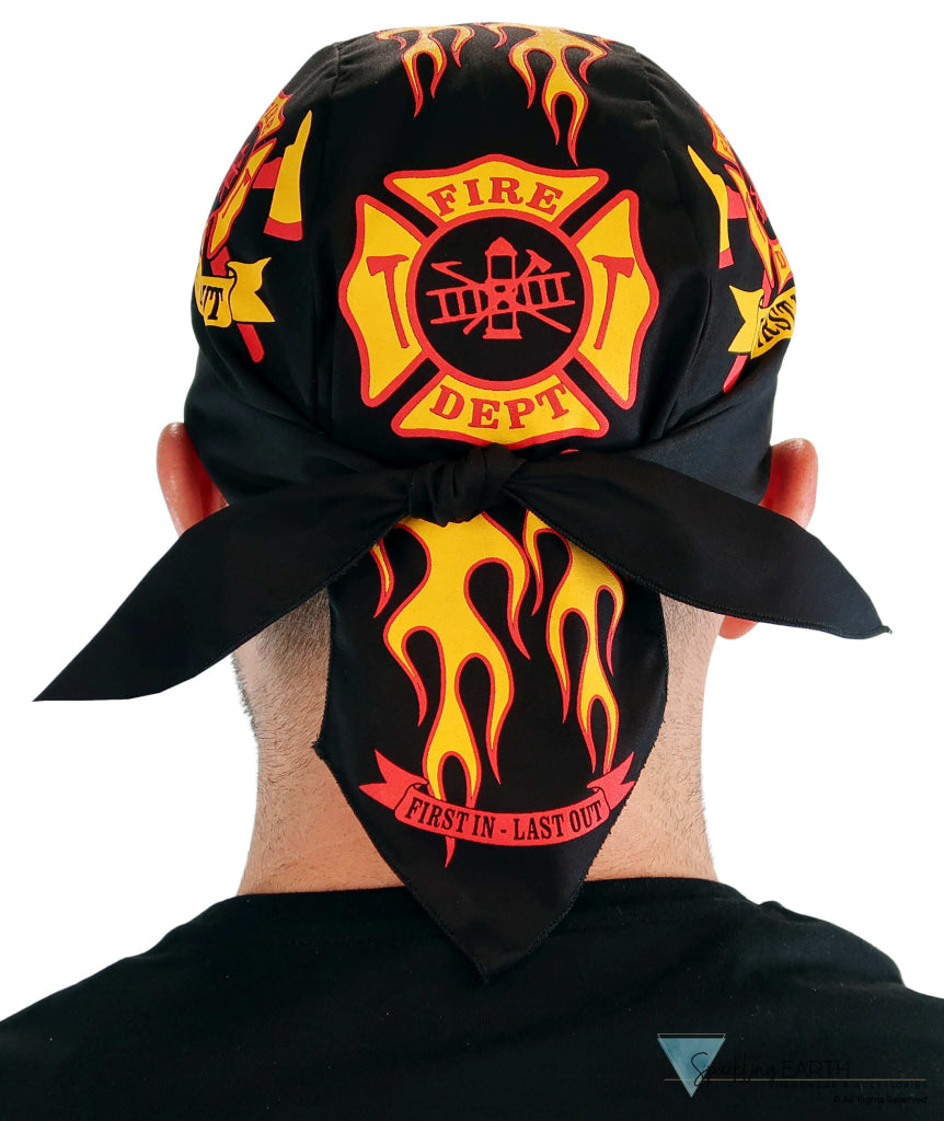 Breathable Cotton Skull Caps: Perfect for Any Activity  - Fire Department on Black - Classic Skull Caps - Sparkling EARTH