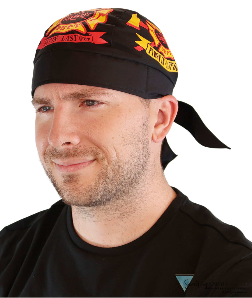 Breathable Cotton Skull Caps: Perfect for Any Activity  - Fire Department on Black - Classic Skull Caps - Sparkling EARTH
