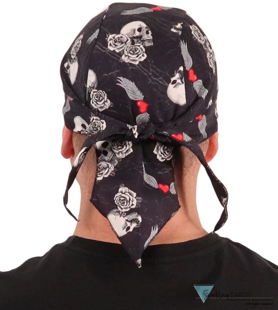 Breathable Cotton Skull Caps: Perfect for Any Activity - Hearts Skulls & Roses on Black Classic Skull Caps