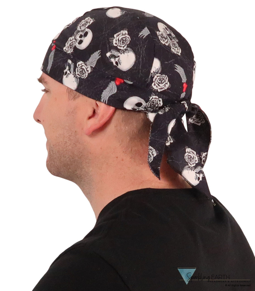 Breathable Cotton Skull Caps: Perfect for Any Activity - Hearts Skulls & Roses on Black Classic Skull Caps