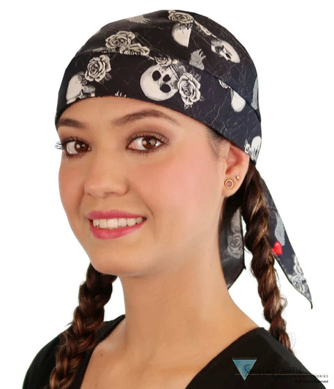 Breathable Cotton Skull Caps: Perfect for Any Activity - Hearts Skulls & Roses on Black Classic Skull Caps
