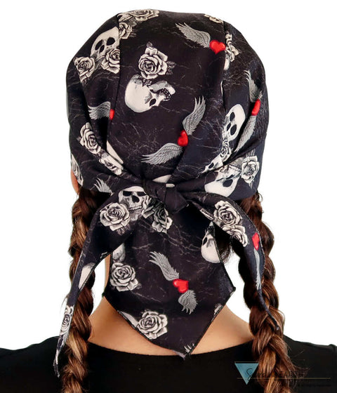 Breathable Cotton Skull Caps: Perfect for Any Activity - Hearts Skulls & Roses on Black Classic Skull Caps