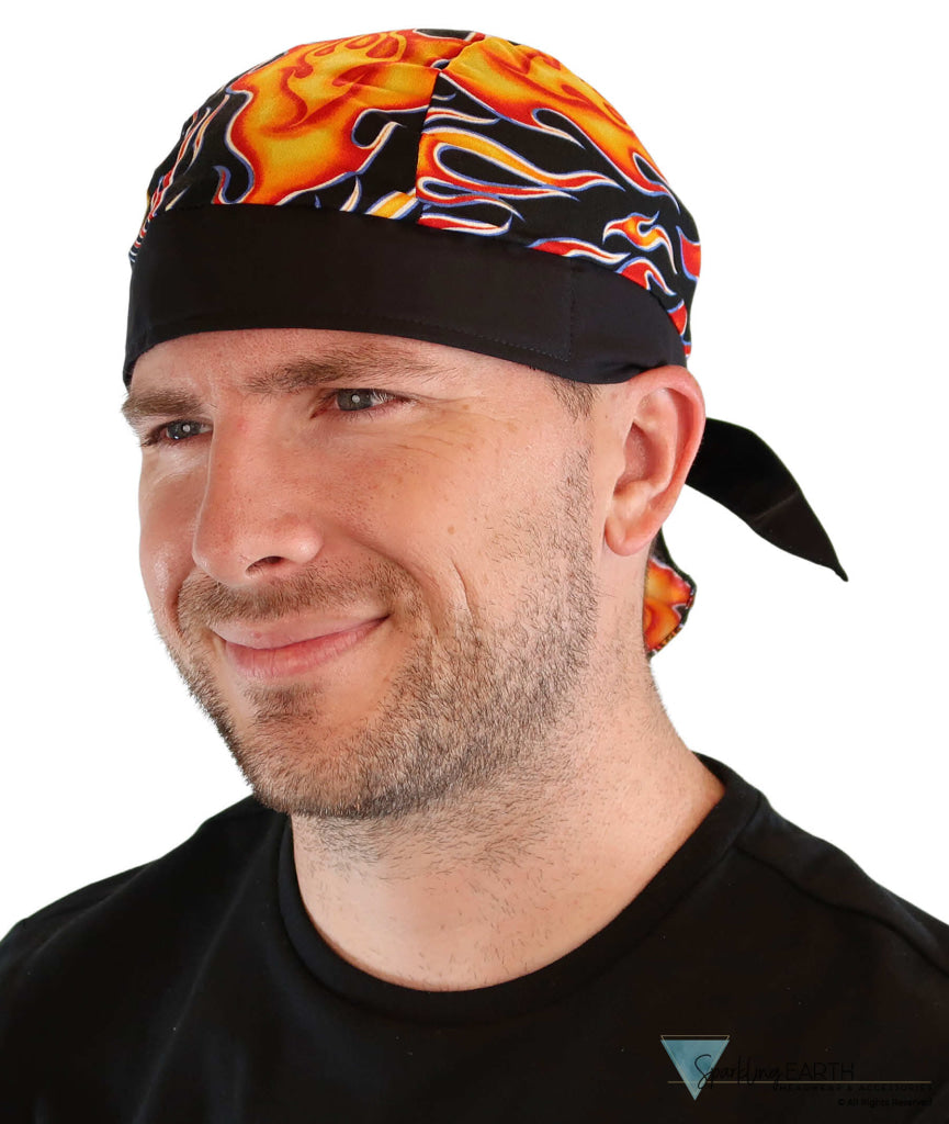 Breathable Cotton Skull Caps: Perfect for Any Activity - Hot Rod Flames with Black Band Classic Skull Caps