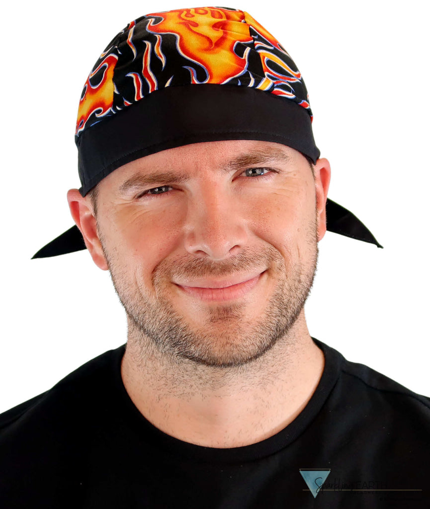 Breathable Cotton Skull Caps: Perfect for Any Activity - Hot Rod Flames with Black Band Classic Skull Caps