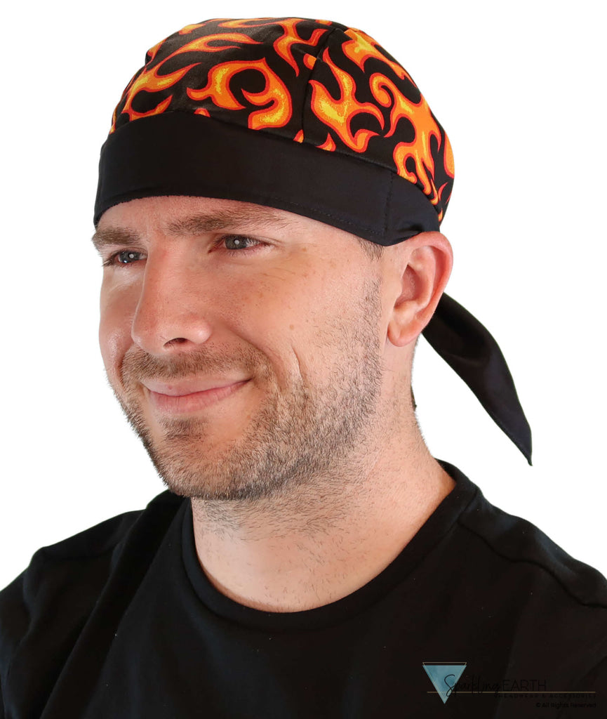 Breathable Cotton Skull Caps: Perfect for Any Activity - Liquid Orange Flames on Black Classic Skull Caps