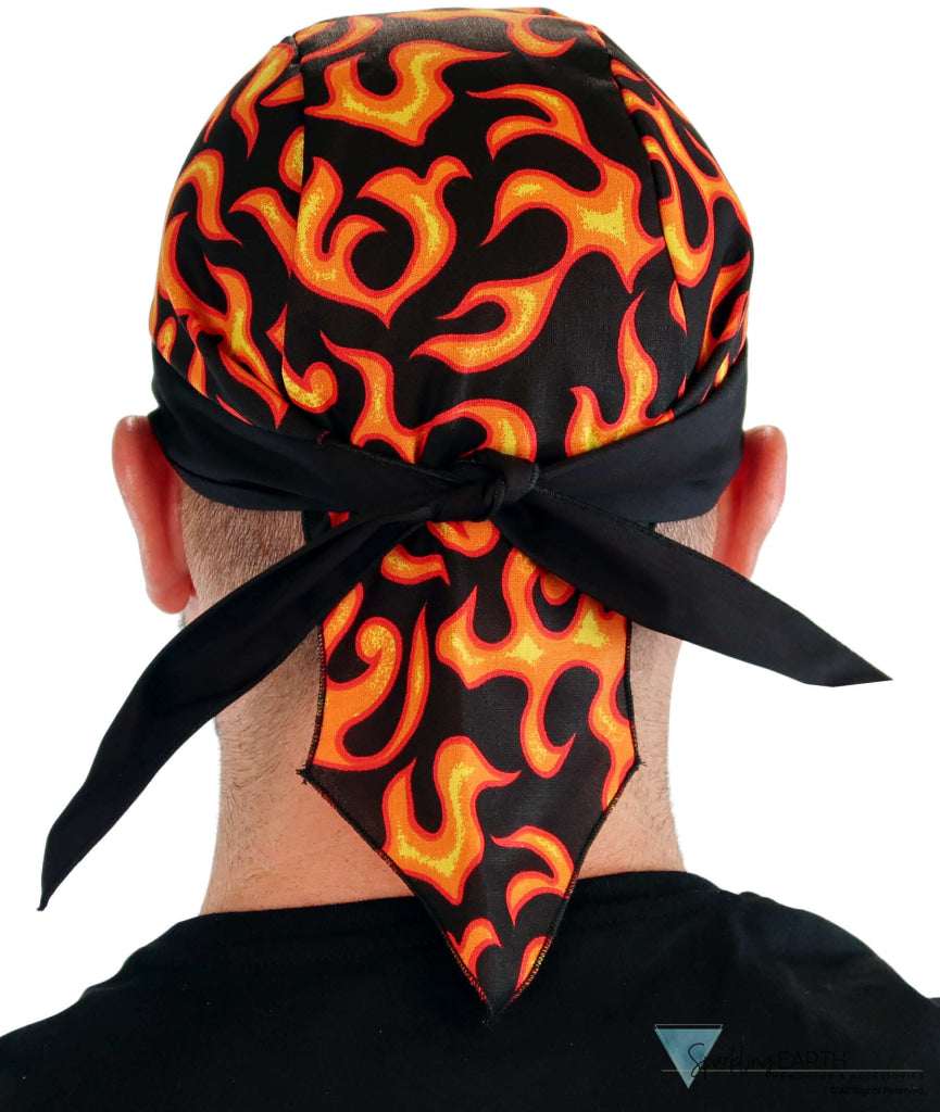 Breathable Cotton Skull Caps: Perfect for Any Activity - Liquid Orange Flames on Black Classic Skull Caps