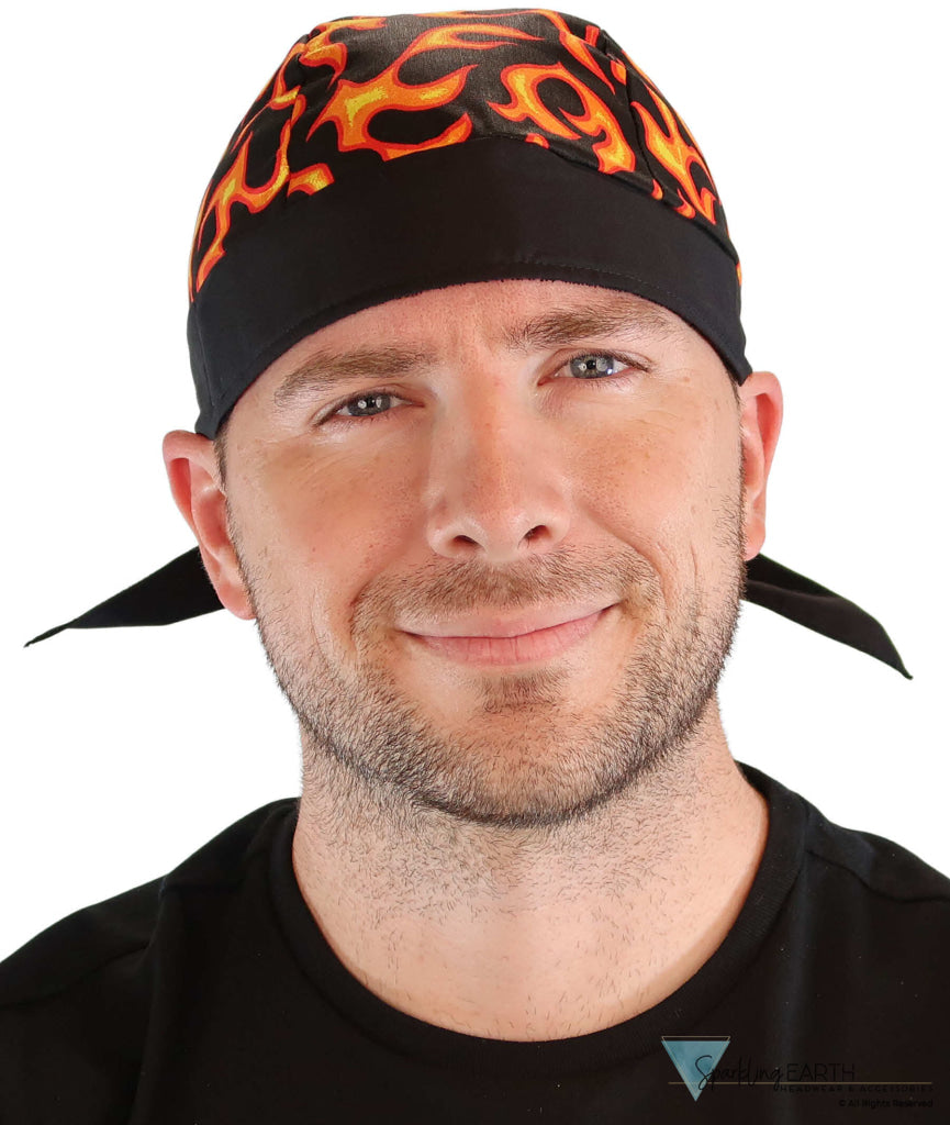 Breathable Cotton Skull Caps: Perfect for Any Activity - Liquid Orange Flames on Black Classic Skull Caps