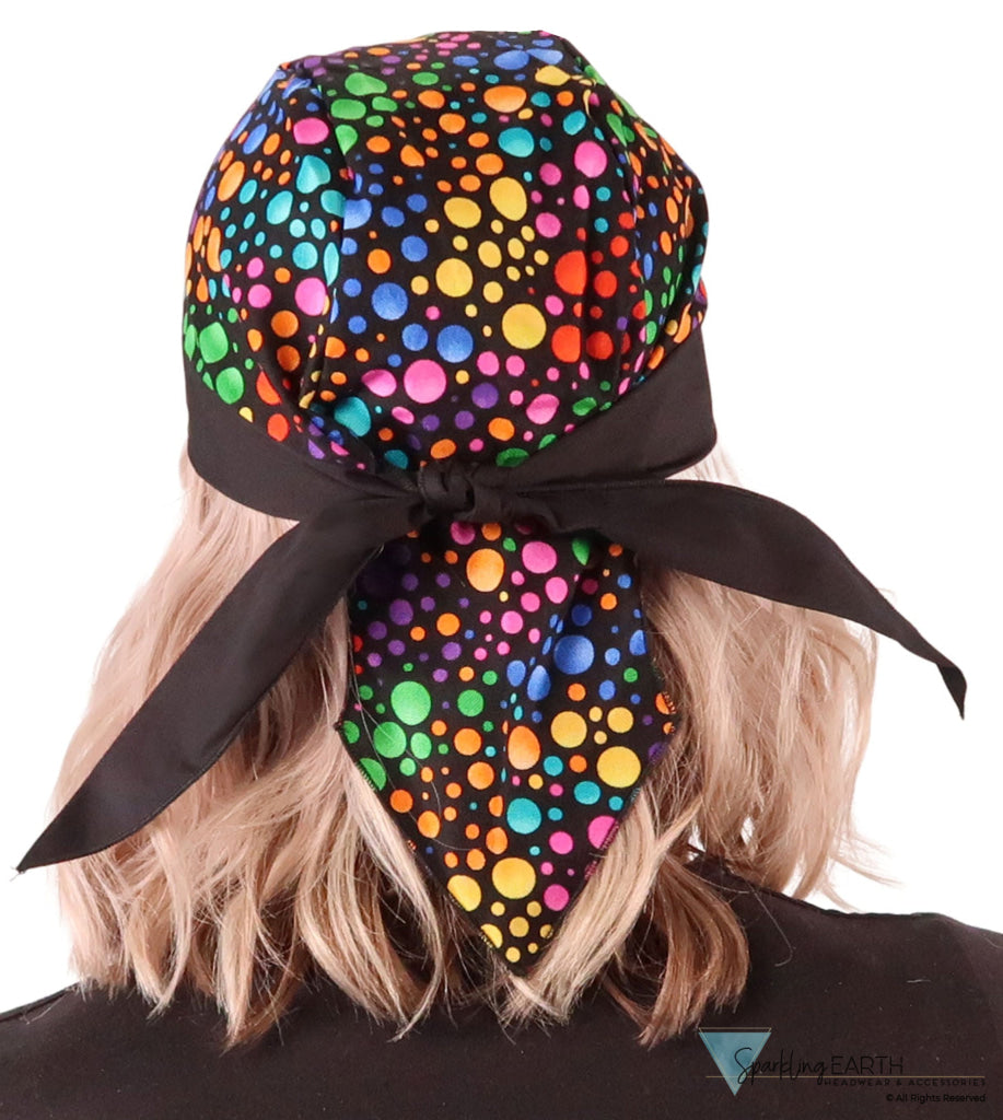 Breathable Cotton Skull Caps: Perfect for Any Activity - Multi Colored Dots on Black Classic Skull Caps