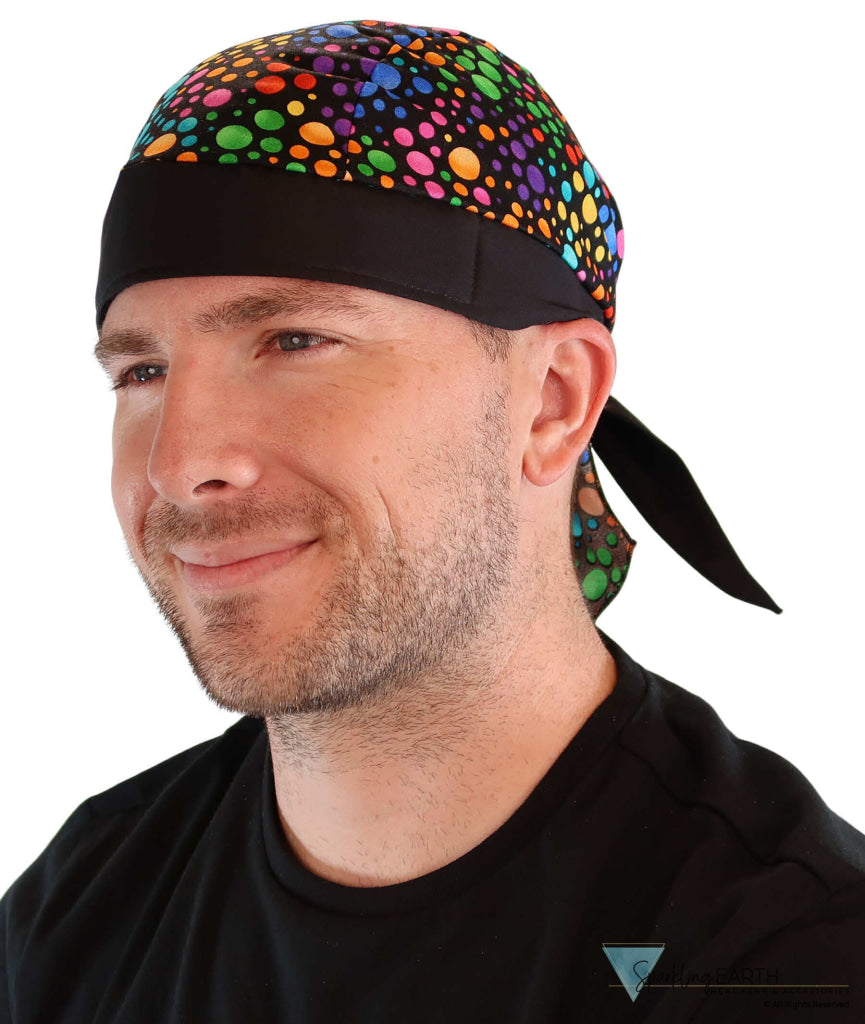 Breathable Cotton Skull Caps: Perfect for Any Activity - Multi Colored Dots on Black Classic Skull Caps
