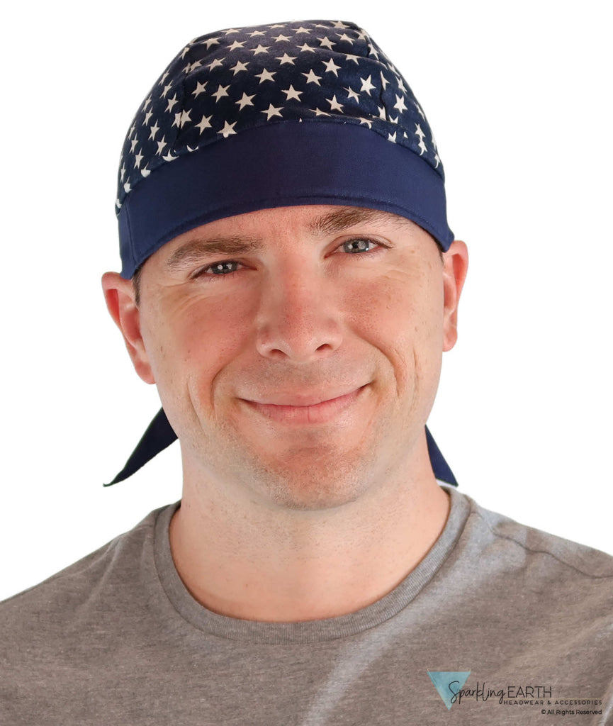 Breathable Cotton Skull Caps: Perfect for Any Activity - Navy Blue with Stars and Navy Band Classic Skull Caps