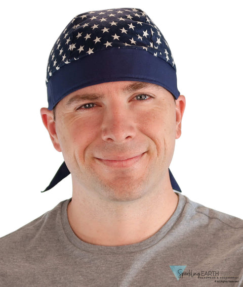 Breathable Cotton Skull Caps: Perfect for Any Activity - Navy Blue with Stars and Navy Band Classic Skull Caps