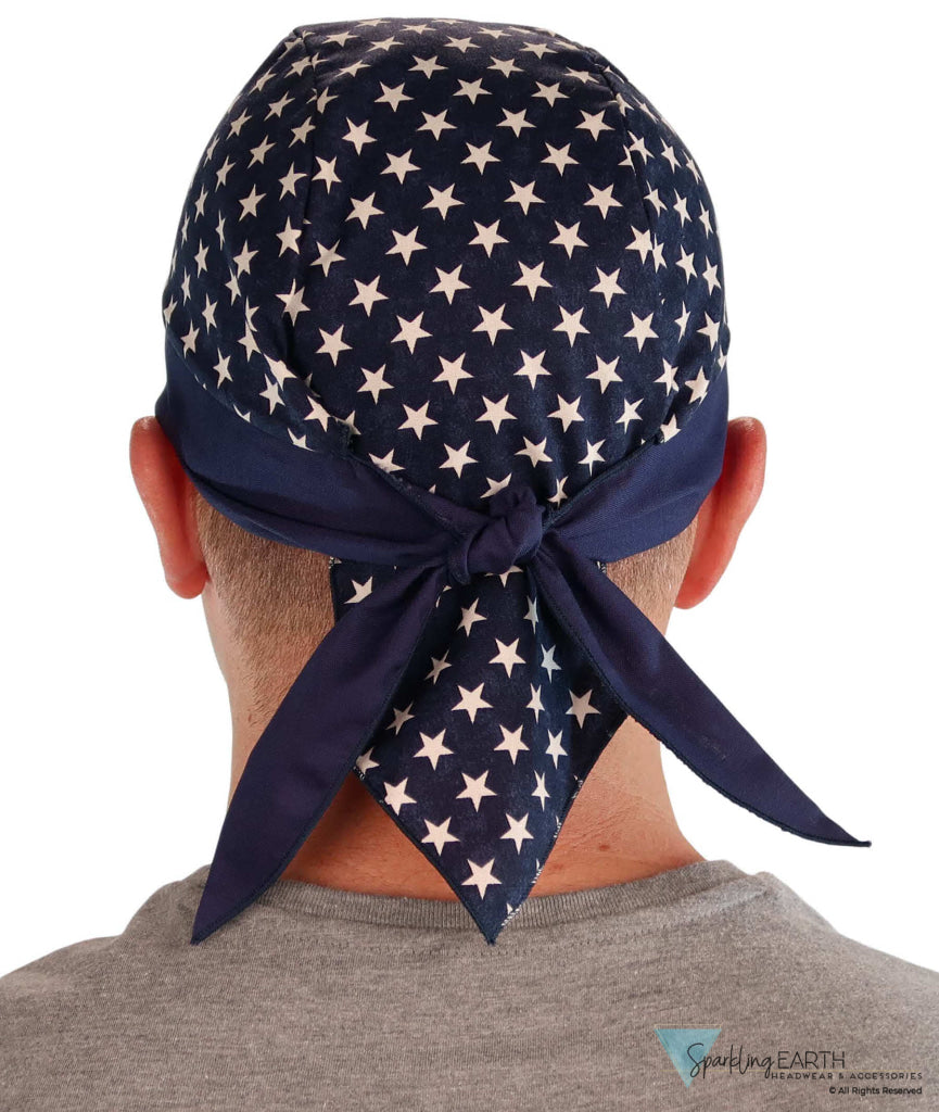 Breathable Cotton Skull Caps: Perfect for Any Activity - Navy Blue with Stars and Navy Band Classic Skull Caps