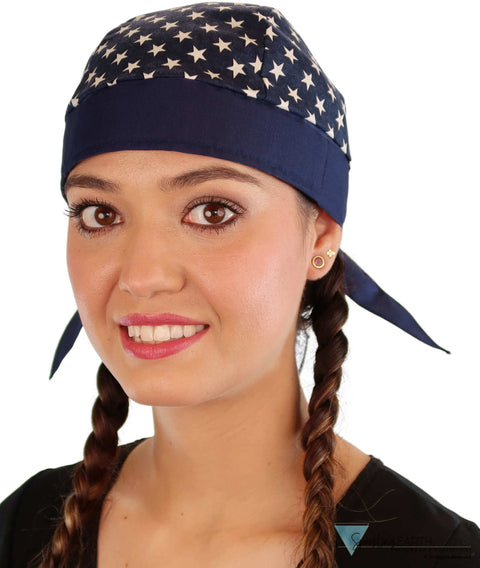 Breathable Cotton Skull Caps: Perfect for Any Activity - Navy Blue with Stars and Navy Band Classic Skull Caps
