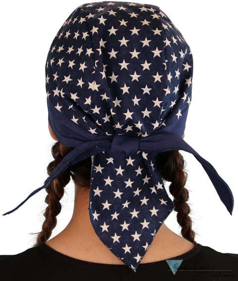 Breathable Cotton Skull Caps: Perfect for Any Activity - Navy Blue with Stars and Navy Band Classic Skull Caps