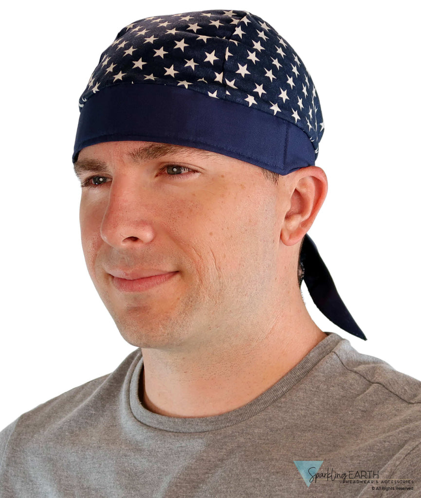 Breathable Cotton Skull Caps: Perfect for Any Activity - Navy Blue with Stars and Navy Band Classic Skull Caps