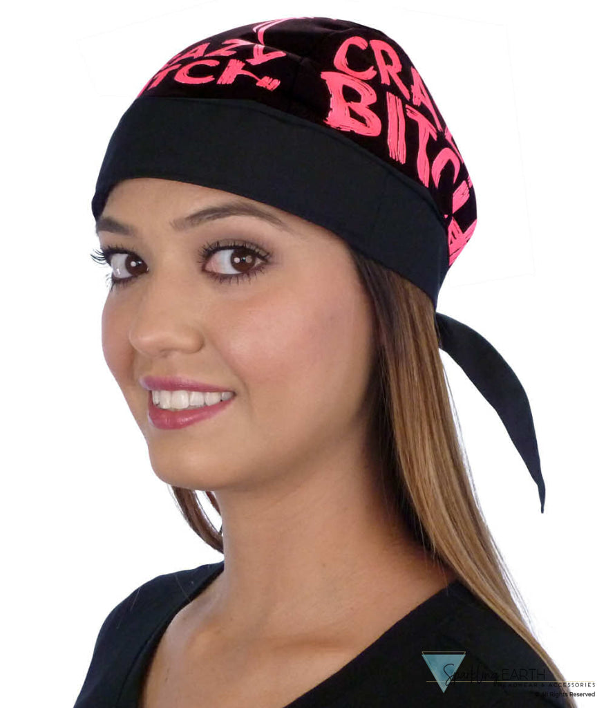 Breathable Cotton Skull Caps: Perfect for Any Activity  - Neon Pink Crazy Bitch on Black - Classic Skull Caps - Sparkling EARTH