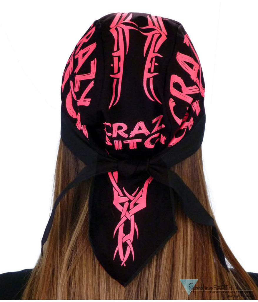 Breathable Cotton Skull Caps: Perfect for Any Activity - Neon Pink Crazy Bitch on Black Classic Skull Caps