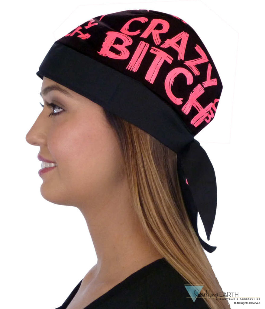 Breathable Cotton Skull Caps: Perfect for Any Activity - Neon Pink Crazy Bitch on Black Classic Skull Caps