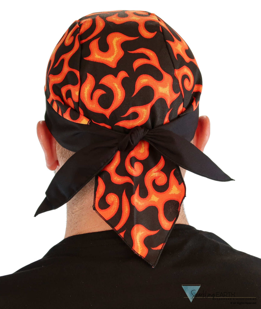 Breathable Cotton Skull Caps: Perfect for Any Activity - Orange Flames with Black Band Classic Skull Caps