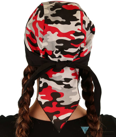 Breathable Cotton Skull Caps: Perfect for Any Activity - Red Grey Black & White Camouflage with Black Ties Classic