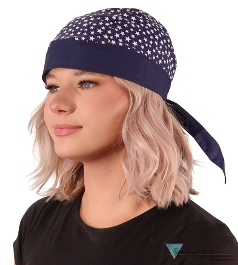 Breathable Cotton Skull Caps: Perfect for Any Activity - Small Stars on Navy with Navy Band Classic Skull Caps