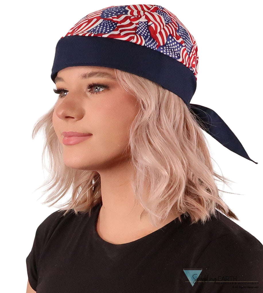 Breathable Cotton Skull Caps: Perfect for Any Activity - Small Tossed US Flag with Navy Band Classic Skull Caps