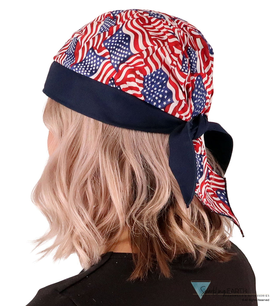 Breathable Cotton Skull Caps: Perfect for Any Activity - Small Tossed US Flag with Navy Band Classic Skull Caps