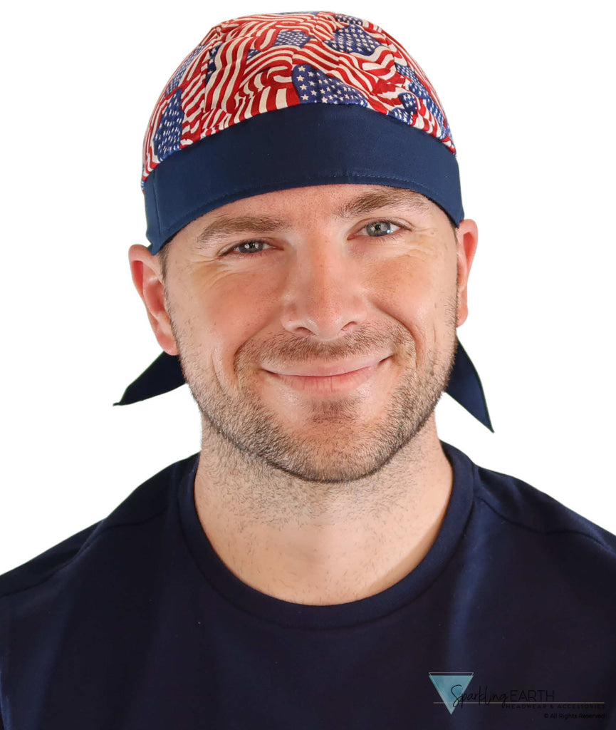 Breathable Cotton Skull Caps: Perfect for Any Activity - Small Tossed US Flag with Navy Band Classic Skull Caps