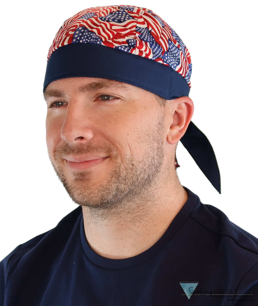 Breathable Cotton Skull Caps: Perfect for Any Activity - Small Tossed US Flag with Navy Band Classic Skull Caps