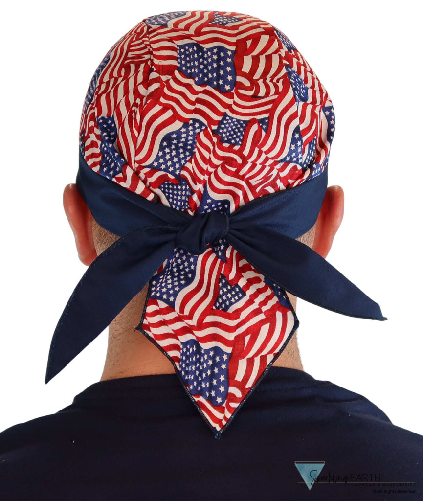 Breathable Cotton Skull Caps: Perfect for Any Activity - Small Tossed US Flag with Navy Band Classic Skull Caps