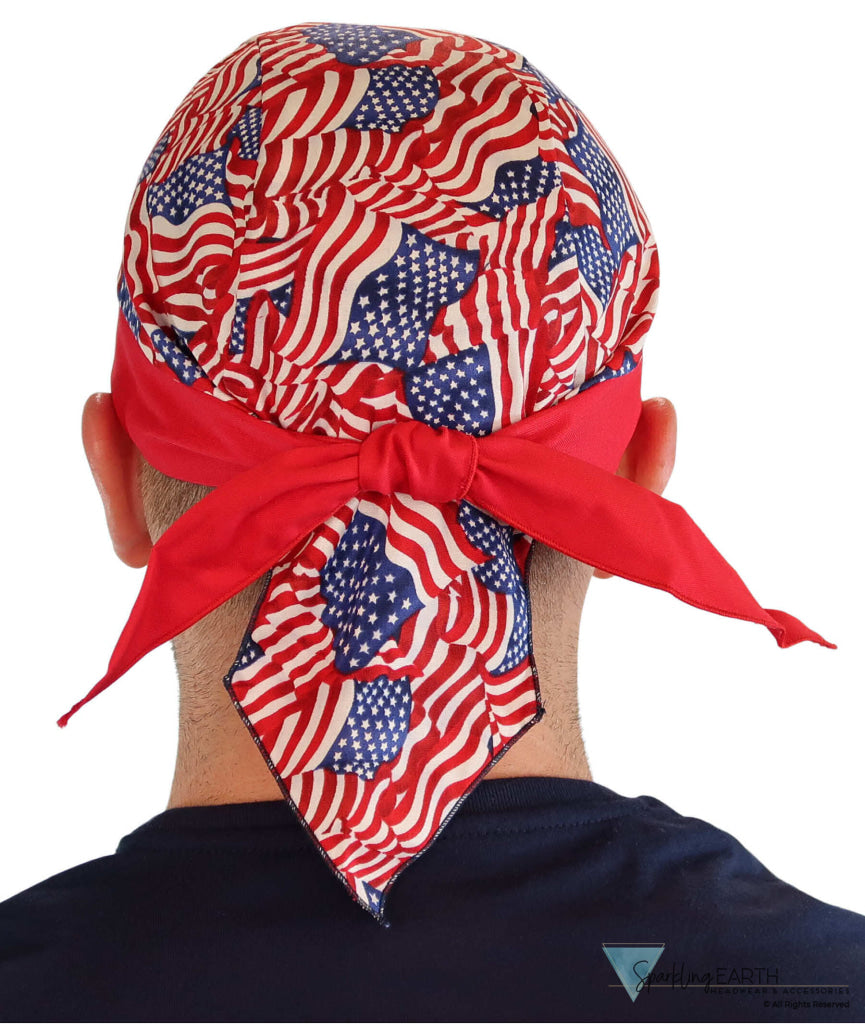 Breathable Cotton Skull Caps: Perfect for Any Activity  - Small Tossed US Flags with Red Band - Classic Skull Caps - Sparkling EARTH