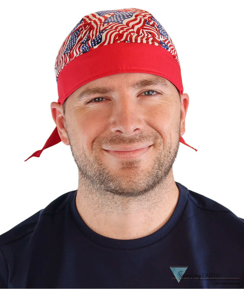 Breathable Cotton Skull Caps: Perfect for Any Activity - Small Tossed US Flags with Red Band Classic Skull Caps