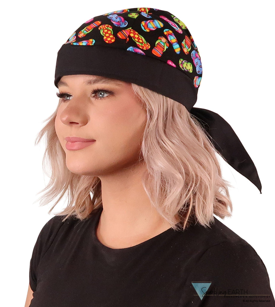 Breathable Cotton Skull Caps: Perfect for Any Activity - Tossed Flip Flops on Black Classic Skull Caps