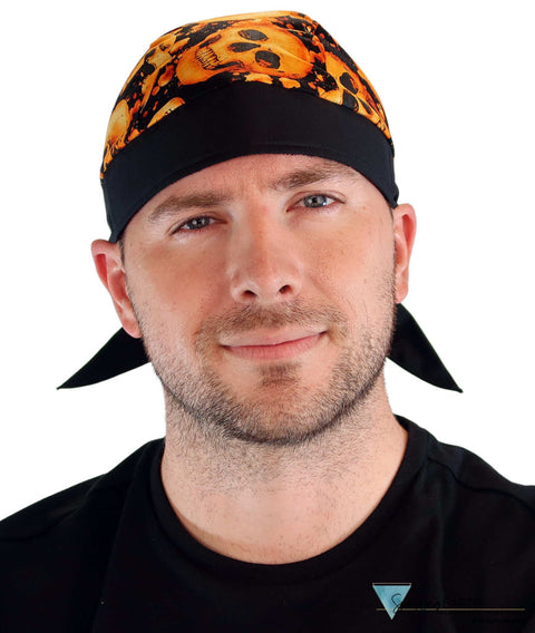 Breathable Cotton Skull Caps: Perfect for Any Activity - Tossed Orange Skulls with Black Band Classic Skull Caps