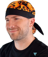 Breathable Cotton Skull Caps: Perfect for Any Activity - Tossed Orange Skulls with Black Band Classic Skull Caps