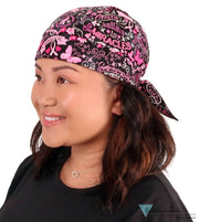 Breathable Cotton Skull Caps Pink Ribbon Collage on Black Classic Skull Caps