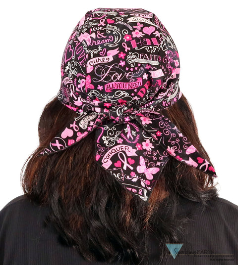 Breathable Cotton Skull Caps Pink Ribbon Collage on Black Classic Skull Caps