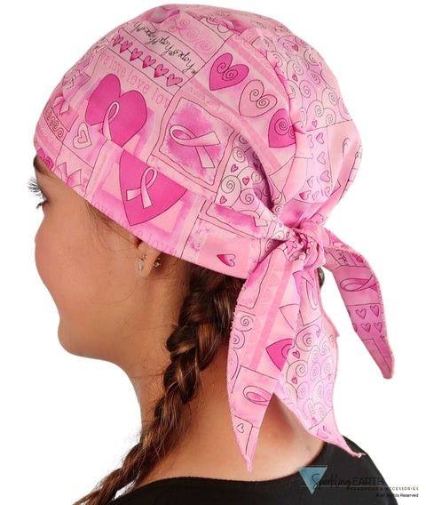 Breathable Cotton Skull Caps Pink Ribbon Squares Classic Skull Caps