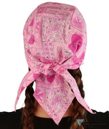 Breathable Cotton Skull Caps Pink Ribbon Squares Classic Skull Caps