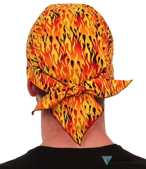 Breathable Cotton Skull Caps Raw Flames Yellow Black & Orange Classic Skull Caps