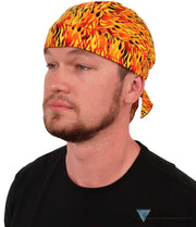 Breathable Cotton Skull Caps Raw Flames Yellow Black & Orange Classic Skull Caps