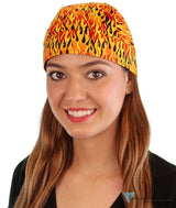Breathable Cotton Skull Caps Raw Flames Yellow Black & Orange Classic Skull Caps
