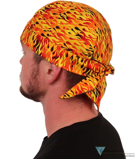 Breathable Cotton Skull Caps Raw Flames Yellow Black & Orange Classic Skull Caps