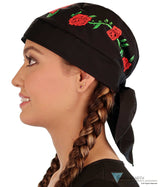 Breathable Cotton Skull Caps - Red Roses On Black Classic