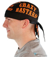 Breathable Cotton Skull Caps - Screen Printed Crazy Bastard In Orange Classic