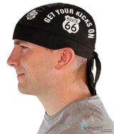 Breathable Cotton Skull Caps - Screen Printed Get Your Kicks On Route 66 Black Classic