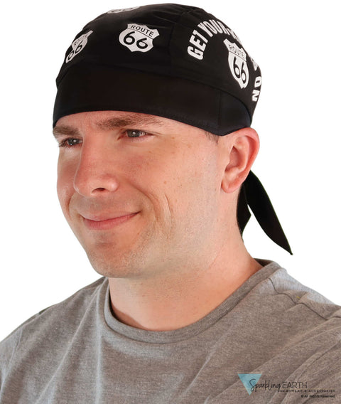 Breathable Cotton Skull Caps - Screen Printed Get Your Kicks on Route 66 Black - Classic Skull Caps - Sparkling EARTH
