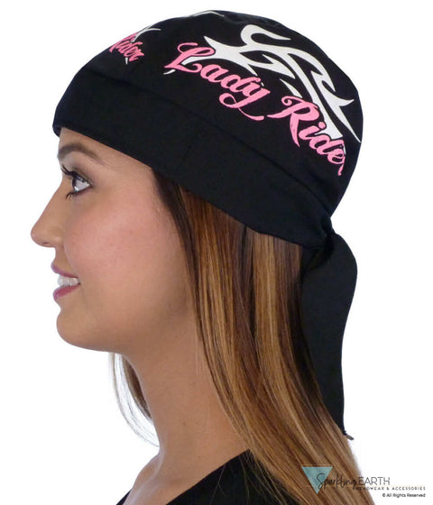 Breathable Cotton Skull Caps - Screen Printed Lady Rider On Black Classic